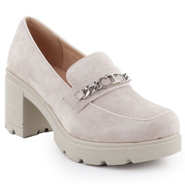 Chaussures pour femmes avec daim beige Potocki SZ12629 avec une chaîne