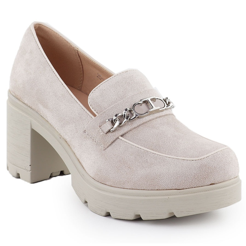 Chaussures pour femmes avec daim beige Potocki SZ12629 avec une chaîne