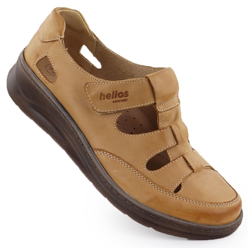 Chaussures en cuir pour femmes sur le bronze léger Velcro Helios 437 brun