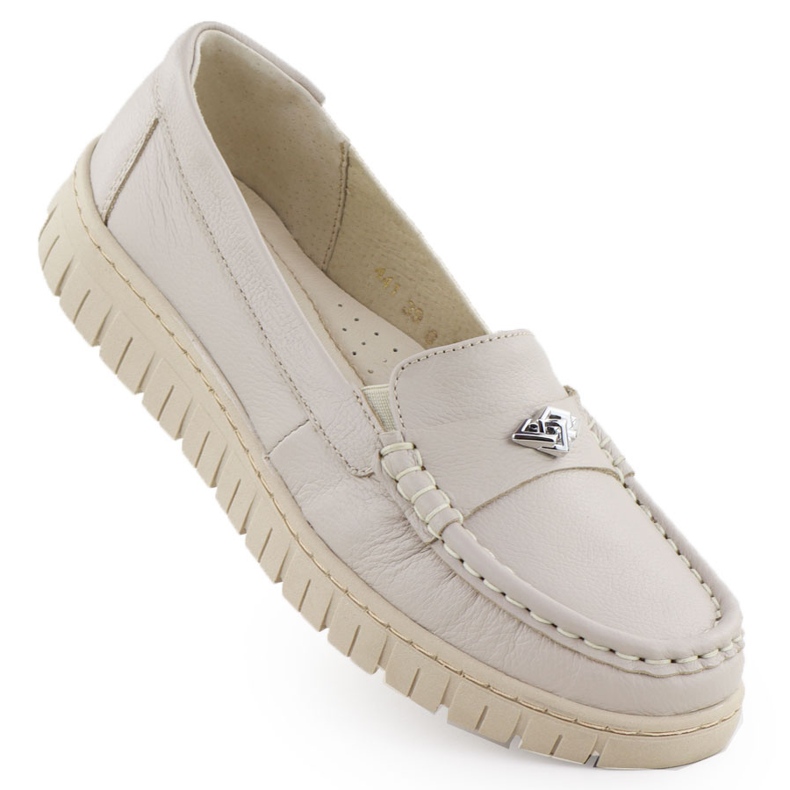 Mocassins en cuir féminin Ekri Helios 441 beige