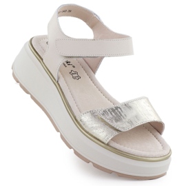 S.Barski Sandales en cuir féminin pour la plate-forme velcro Złote S. Barski LR51-543 d'or