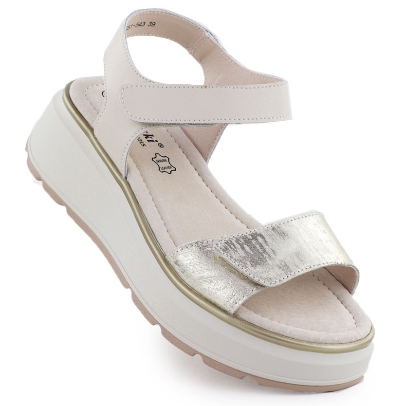 S.Barski Sandales en cuir féminin pour la plate-forme velcro Złote S. Barski LR51-543 d'or