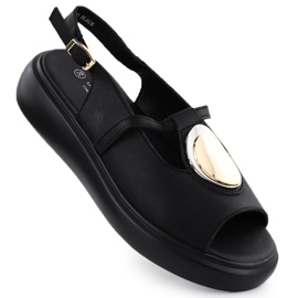S.Barski Sandales en cuir pour femmes sur la plate-forme Czarne S. Barski GR51-603 noir