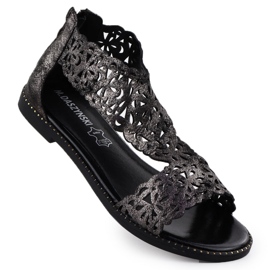Sandales des femmes Openwork Platinum Czarne M. Daszyński MR24148-2 noir