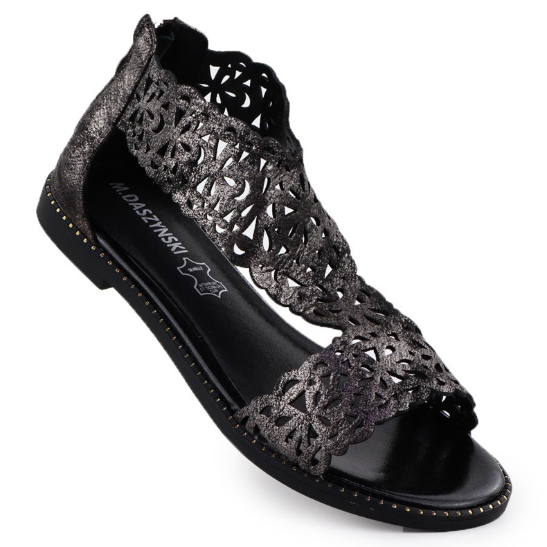 Sandales des femmes Openwork Platinum Czarne M. Daszyński MR24148-2 le noir