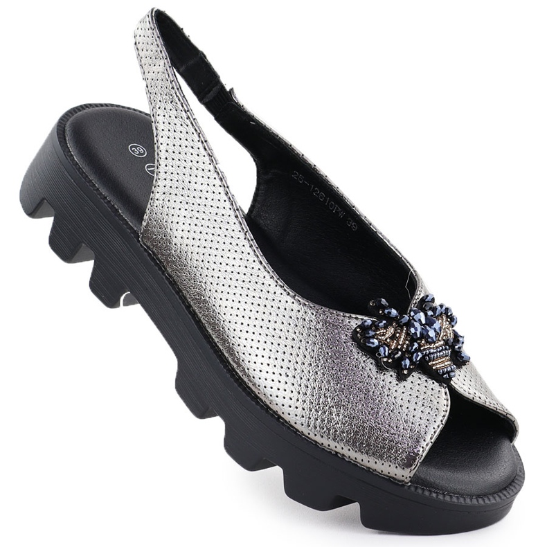 Sandales féminines sur la plate-forme perforée Metallic Silver Potocki SZ12610 argent Sandales féminines sur la plate-forme perforée Metallic Silver Potocki SZ12610 argent