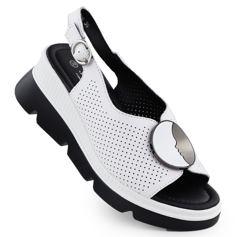 S.Barski Sandales en cuir pour femmes pour Openwork Białe S. Barski LR51-788 blanche
