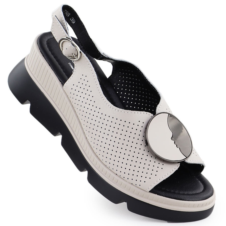 S.Barski Sandales en cuir pour femmes pour un coin ouvert Beige S. Barski LR51-788