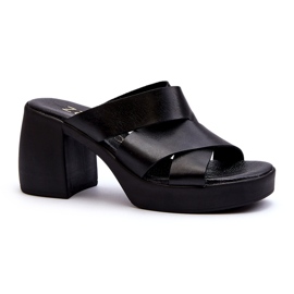 Zazoo 40373 Tongs en cuir avec bloc, noir le noir