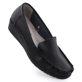 Mocassins en cuir pour femmes sur l'élévation noire sabatina jhy03
