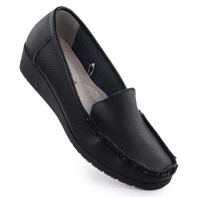 Mocassins en cuir pour femmes sur l'élévation noire sabatina jhy03 le noir Mocassins en cuir pour femmes sur l'élévation noire sabatina jhy03 le noir