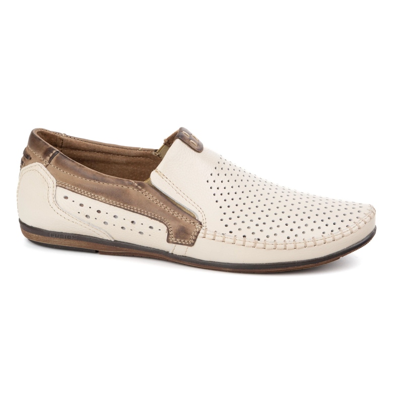 Olivier Moccasins masculins avec du cuir ouvert 0525 crème beige