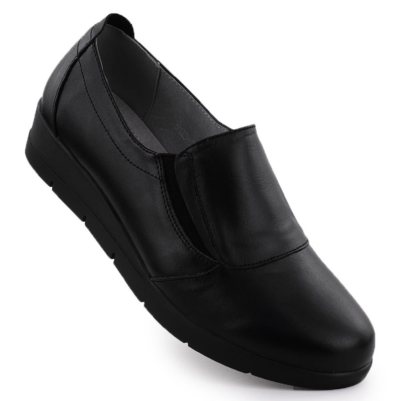 Les chaussures en cuir pour femmes sur des quartiers ont glissé la sabatina nhy203 le noir
