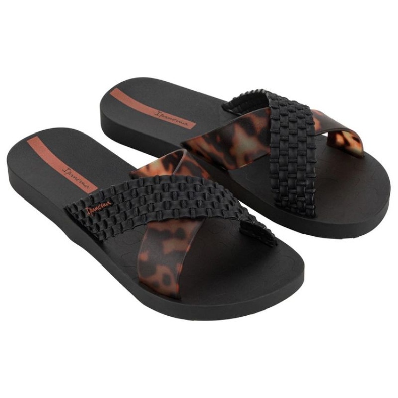 Ipanema Slide Slide 27214 BC402 Black Leopard Flip -flops le noir