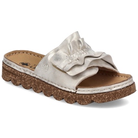 Les tongs pour femmes sur la plate-forme avec Golden Rieker V8763-60 doré