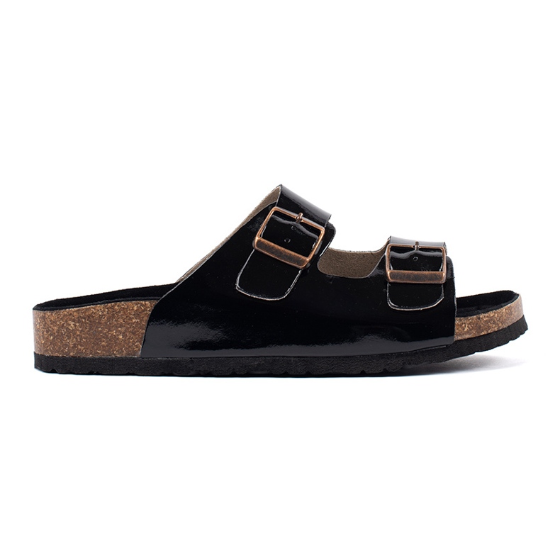 Goodin Les tongs noirs sur une semelle plate le noir