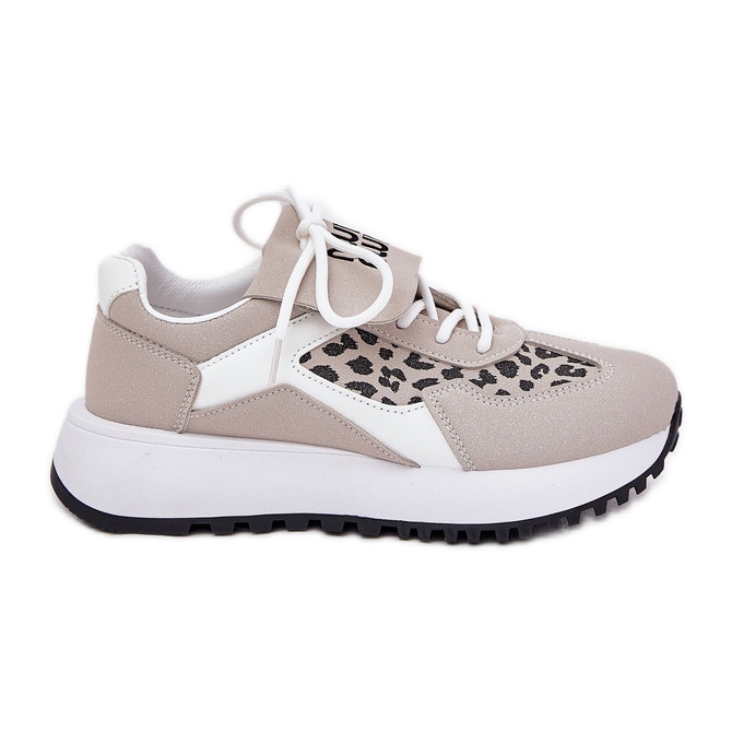 Sneakers pour femmes Sports Chaussures sur la plateforme Leopard et White et Beige