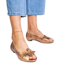 Ballerines ajourées dorées à bout ouvert