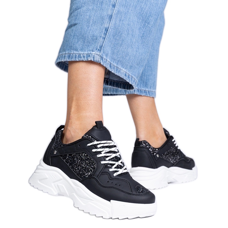 Baskets pour femmes noires avec inserts paillettes le noir