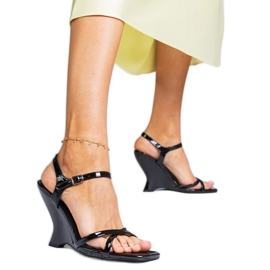 Sandales de coin pour femmes à verni noir