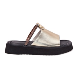 S.Barski Slippers en cuir pour femmes sur la plate-forme avec une ceinture décorative D&amp;A MK51-475 Gold doré