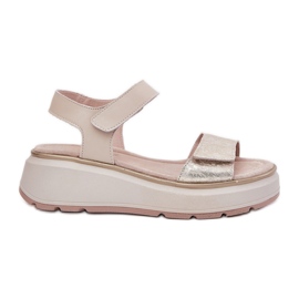 S.Barski Plateforme pour femmes en cuir et velcro wedge S. Barski LR51-543 Gold doré