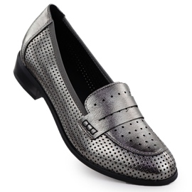 Chaussures féminines Lords OpenWork Metallic Silver Potocki 12581 argent