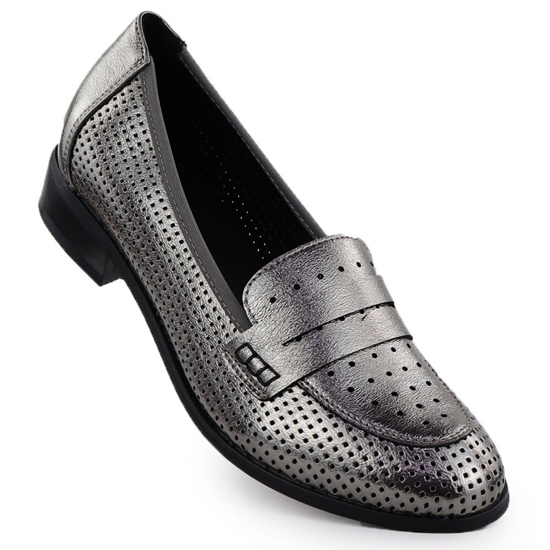 Chaussures féminines Lords OpenWork Metallic Silver Potocki 12581 argent