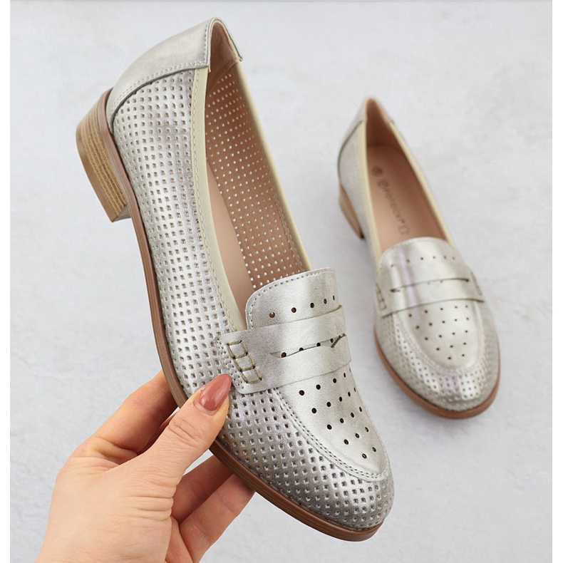 Chaussures féminines Lords OpenWork Metallic Golden Potocki 12581 d'or