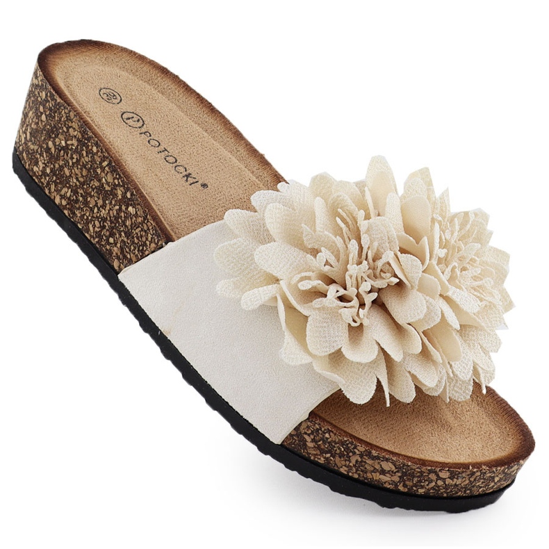 Flip pour femmes -flops sur les quartiers fleurs beige de Potocki GN17300 Flip pour femmes -flops sur les quartiers fleurs beige de Potocki GN17300