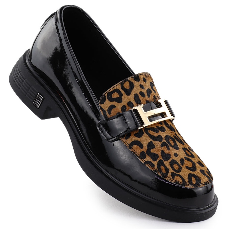 Chaussures en cuir avec léopard LAG LACQURED Black Vinceza 66790 le noir