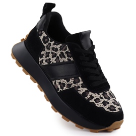 Baskets en cuir sur la plate-forme de léopard noir Vinceza 66793 le noir