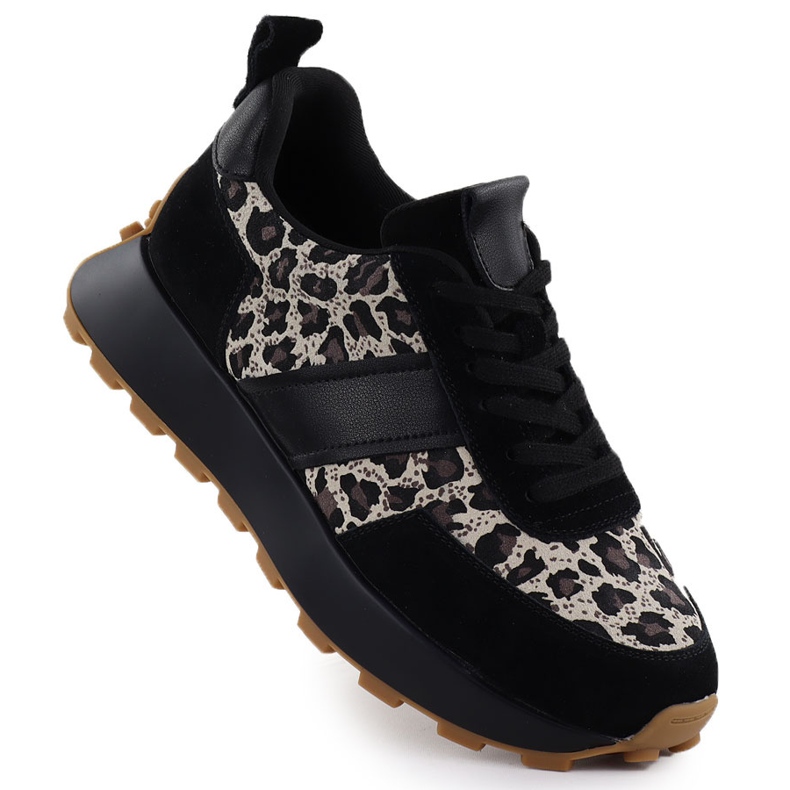Baskets en cuir sur la plate-forme de léopard noir Vinceza 66793 le noir