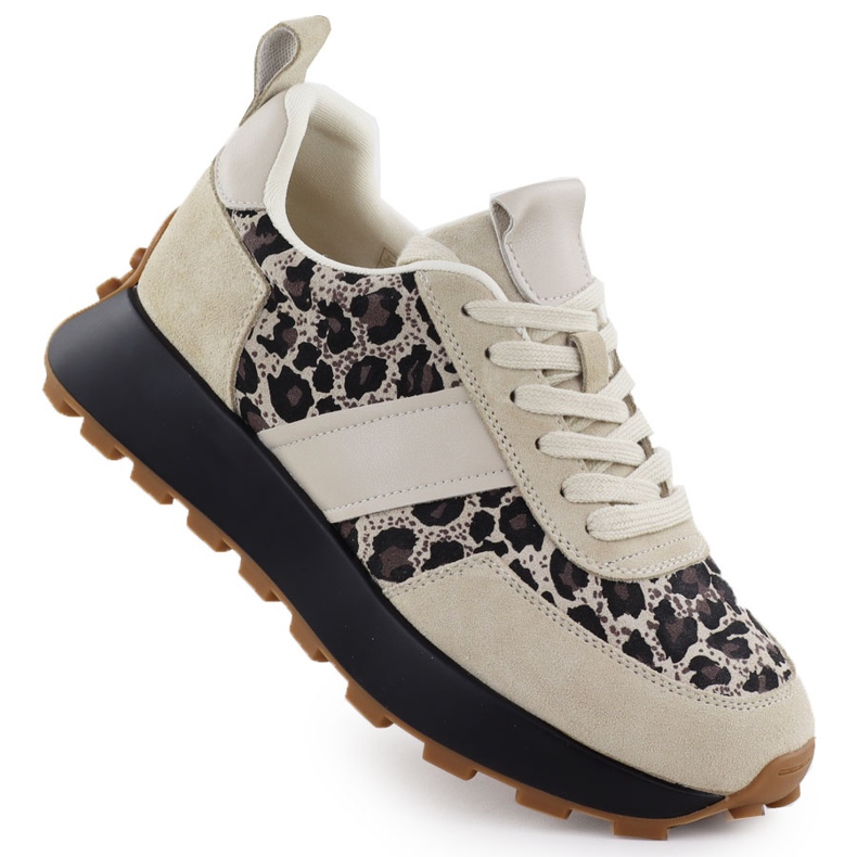 Baskets en cuir sur une plate-forme léopard beige Vinceza 66793