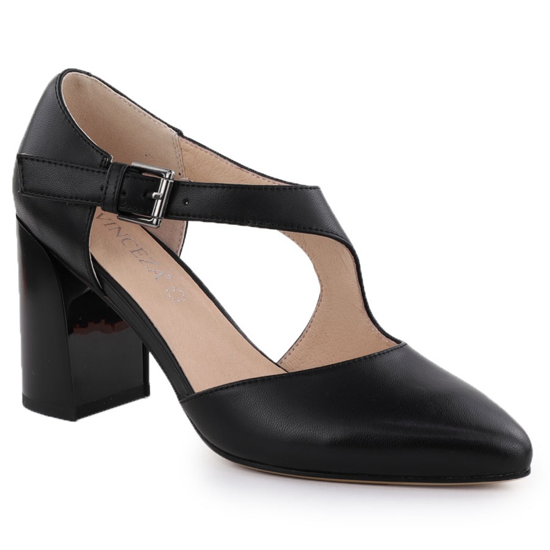 Pompes en cuir sur les chaussures de pilier avec Black Vinceza 91133 Strip le noir