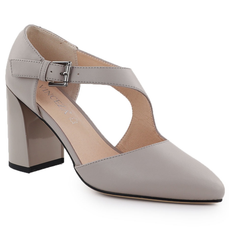 Pompes en cuir sur les chaussures de pilier avec une ceinture grise Vinceza 91133