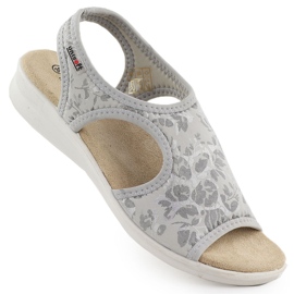 Sandales féminines sur une éruption cutanée flexible avec des fleurs gris unisoft 7196