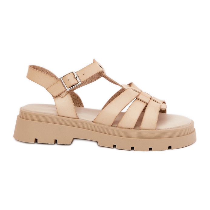 Sandales féminines en cuir eco sur la plate-forme beige