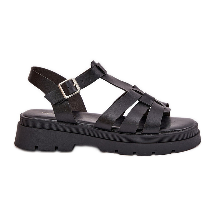 Sandales féminines en cuir eco sur la plate-forme noire le noir