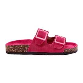 Les tongs des femmes avec des boucles sur la semelle en liège fuchsia rose