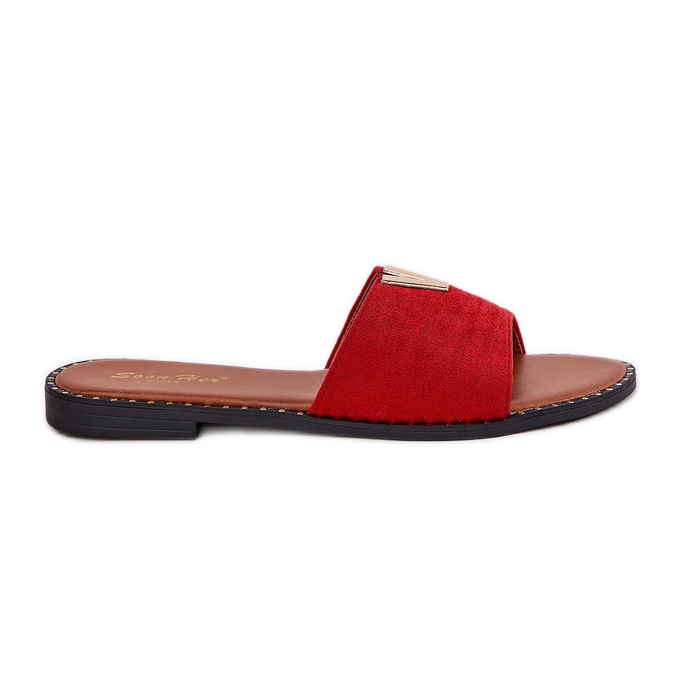 Les tongs pour femmes à thèmes plates avec des détails rouges décoratifs