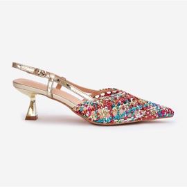 Talons hauts avec un bout pointu et un talon multicolore ouvert Talons hauts avec un bout pointu et un talon multicolore ouvert