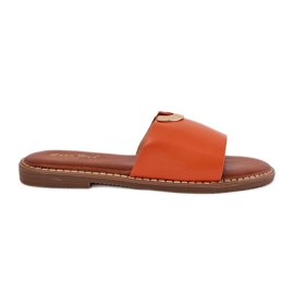 Les tongs pour femmes en cuir Eco avec des détails orange décoratifs Les tongs pour femmes en cuir Eco avec des détails orange décoratifs