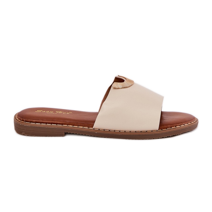 Slippers pour femmes en cuir eco avec des détails décoratifs beige