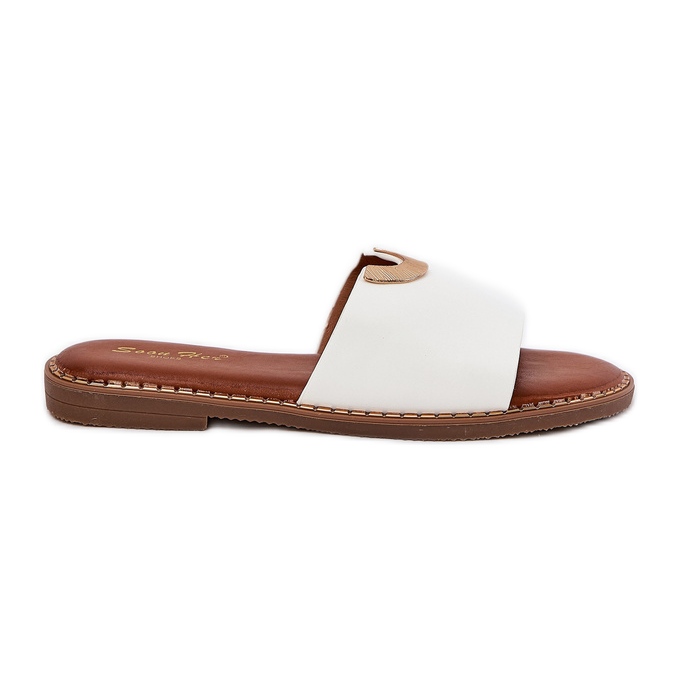 Slippers pour femmes en cuir eco avec des détails blancs décoratifs blanche