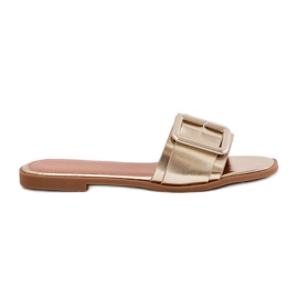 Slippers pour femmes en cuir écologique plat avec boucle dorée
