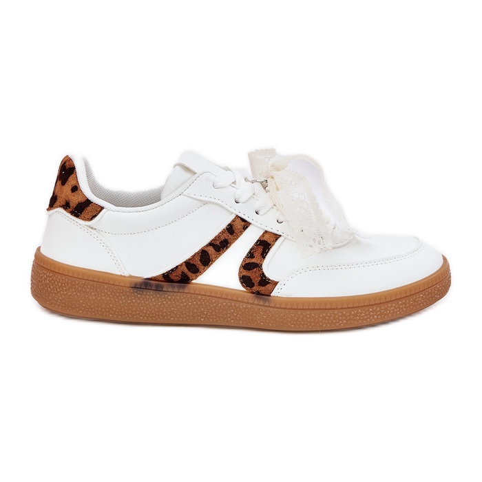 Baskets féminines basses avec imprimé léopard blanc en dentelle blanche Baskets féminines basses avec imprimé léopard blanc en dentelle blanche