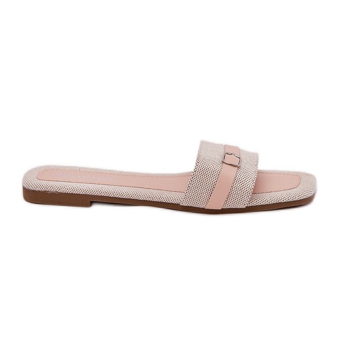 Les tongs plats des femmes avec ceinture et boucle beige