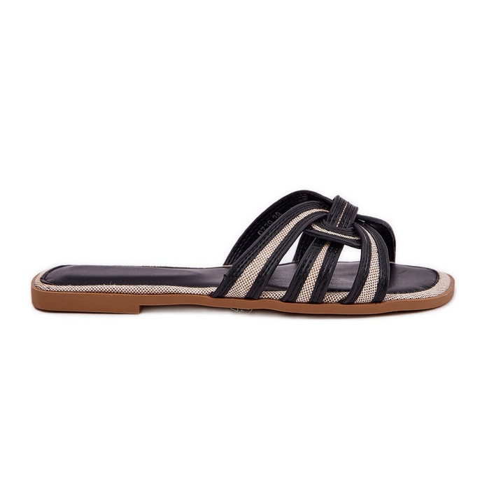Slippers pour femmes plates avec rayures noires le noir
