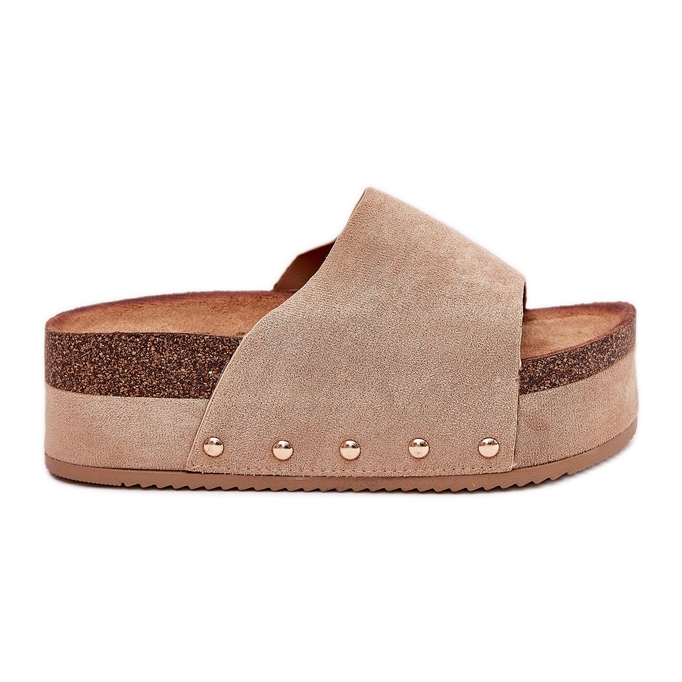 Slippers pour femmes sur la plate-forme massive Eco Suede Khaki beige Slippers pour femmes sur la plate-forme massive Eco Suede Khaki beige